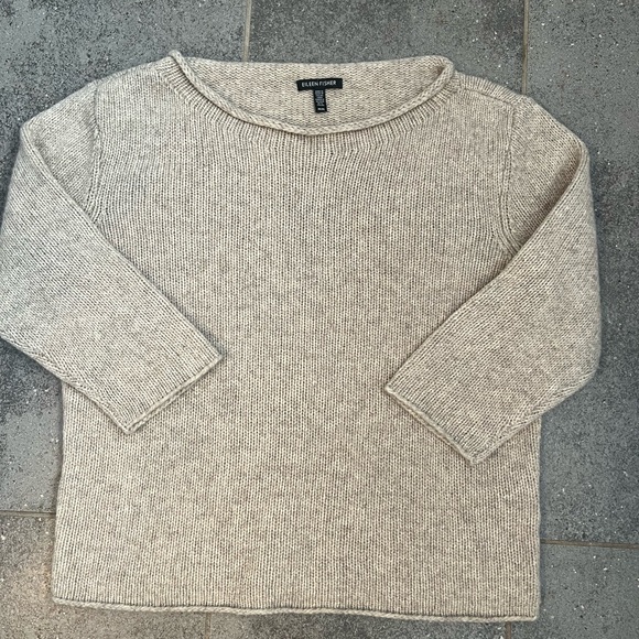 Eileen Fisher Sweaters - Eileen Fisher Yak/Wool Heathered Oatmeal Bateau Neck Sweater. Size M. EUC